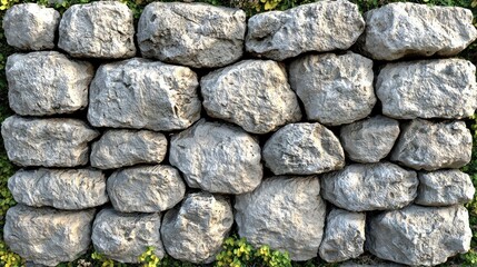 Fototapeta premium Stone wall texture, greenery border, outdoor background, design resource