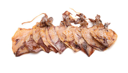 Dried squids on white background