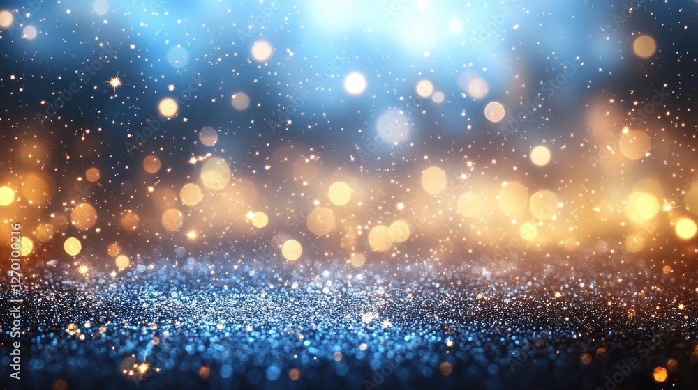 Wall mural gold abstract background with sparkle bokeh texture design for christmas and social media backdrop.