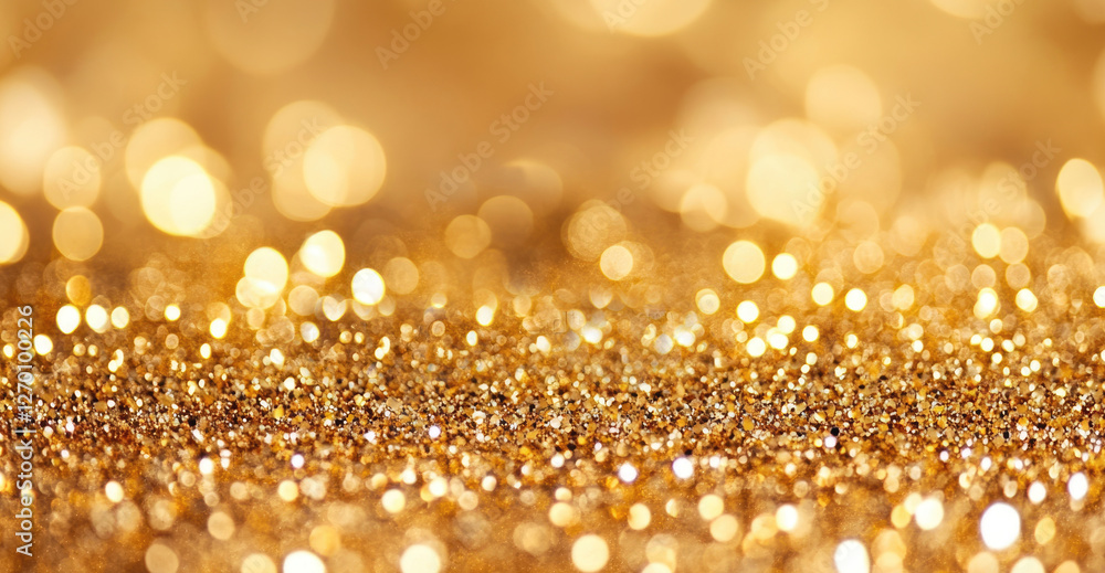 Wall mural gold abstract background with sparkle bokeh texture design for christmas and social media backdrop.