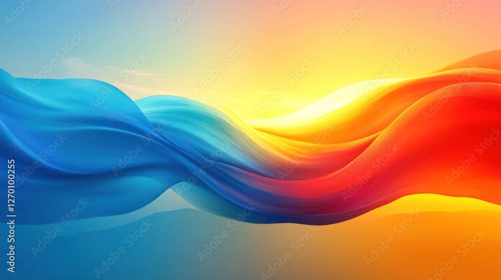 Poster abstract waves of warm and cool colors, dynamic flowing gradient design
