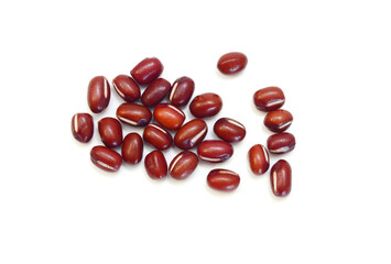 Adzuki beans pouring on white background