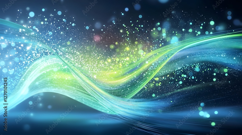 Leinwandbilder Glowing Digital Landscape with Futuristic Flowing Data Particles and Cyber Technology Network Visualization   Modern High Speed Connectivity Background with Deep Abstract Composition
