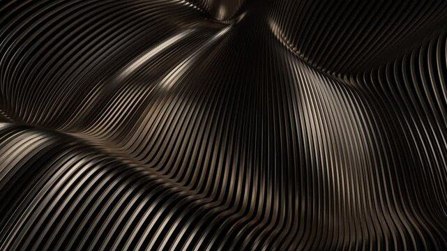 Abstract animation, background design with reflected gold lines, 4k seamless looped video, 3d render