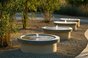 Fototapeta premium Serene Water Features in a Desert Garden