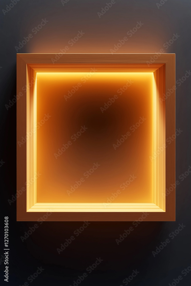 Aufkleber empty glowing wooden frame displaying warm light on dark background