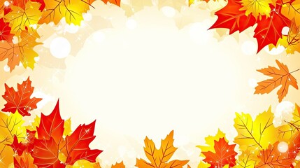 Fototapeta premium Autumn leaves frame, soft bokeh background, fall season, graphic design element, for website/social media