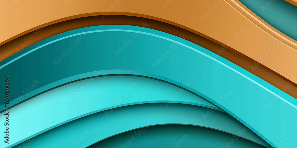 Poster abstract turquoise and gold curved lines creating a dynamic background