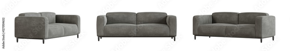 Aufkleber Gray sofa set isolated on transparent background. 3D render. 3D illustration.
