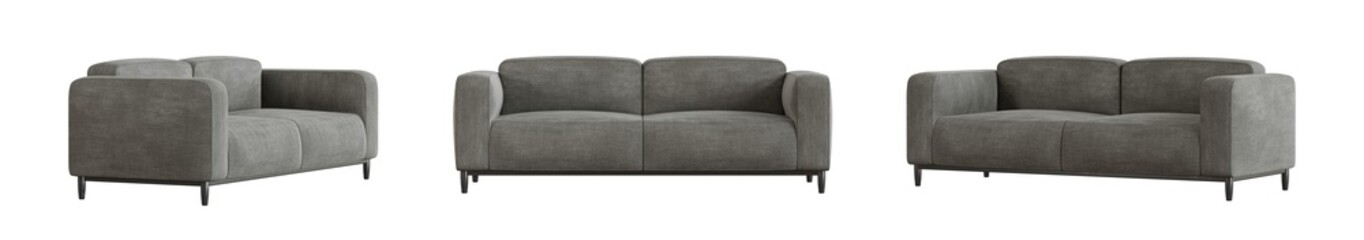 Gray sofa set isolated on transparent background. 3D render. 3D illustration.
