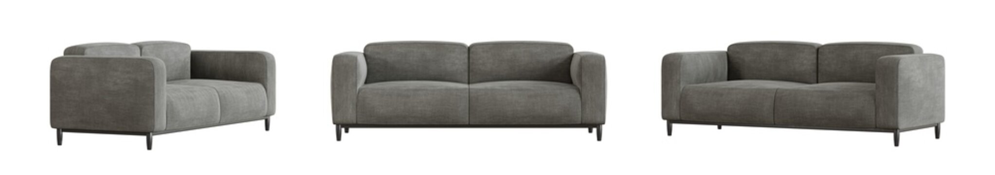 Gray sofa set isolated on transparent background. 3D render. 3D illustration.
