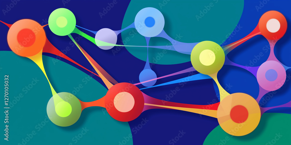 Aufkleber Colorful network connecting circles and nodes representing communication and data flow
