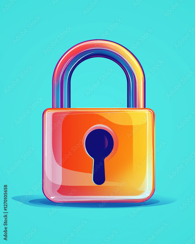 Poster closed padlock symbolizing security on turquoise background