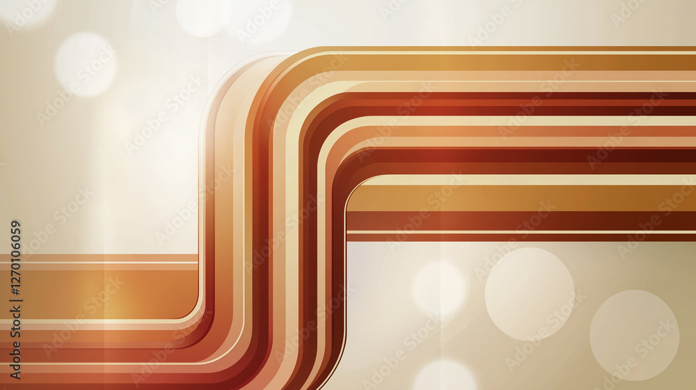 Poster abstract brown and beige stripes creating rounded shapes on luminous background