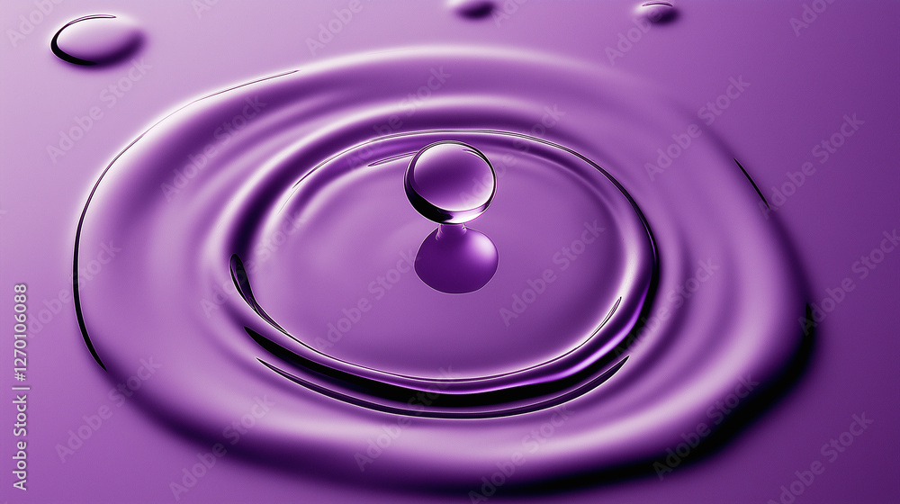Poster purple water drop creating concentric ripples