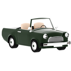 3d render green vintage convertible car with transparent background