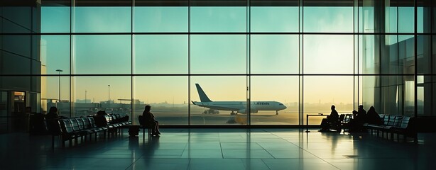 Passengers await departure at airport terminal cityscape photography calm environment wide angle travel experience
