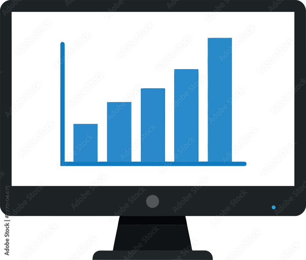 Poster bar chart growth analysis displayed on a modern flat design monitor vector art