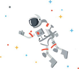 Fototapeta premium Astronaut floating in space with colorful stars flat vector art