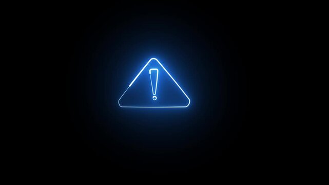Animated  Glowing Neon Sign and blue Color Exclamatory dangerous  problem  Icon Mark Animation.