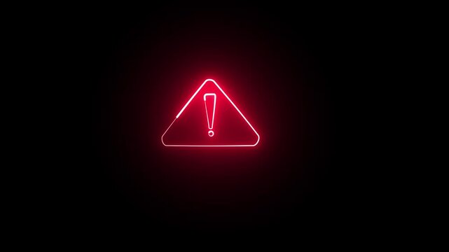 Animated  Glowing Neon Sign and Red Color Exclamatory dangerous  problem  Icon Mark Animation.