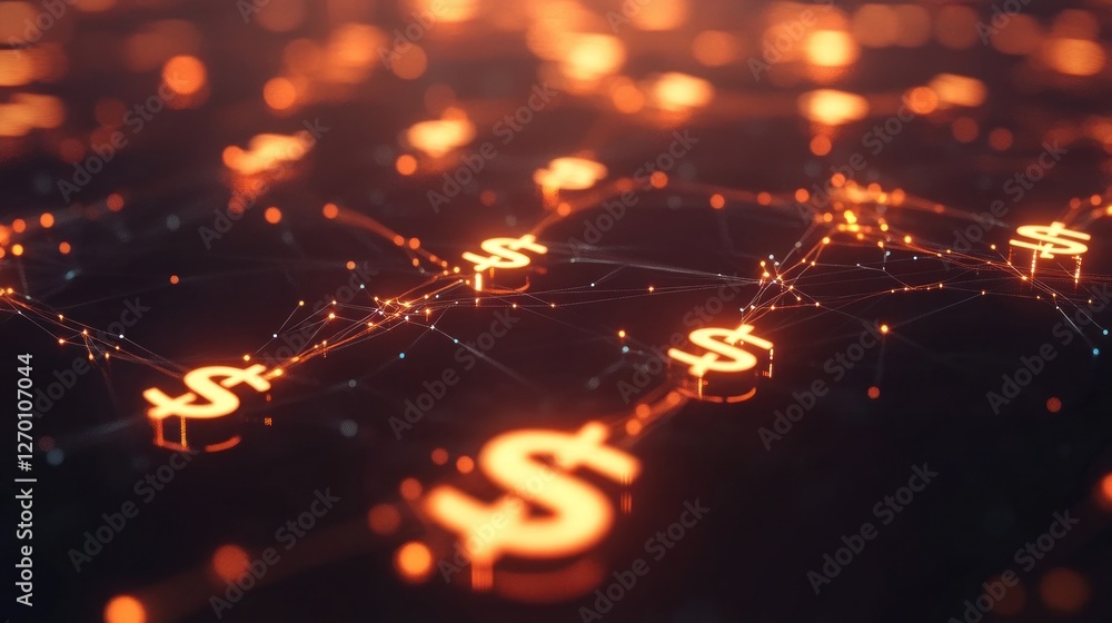 Aufkleber digital currency network: interconnected dollar symbols with glowing connections
