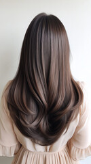 Naklejka premium Long brown healthy hair flowing down back of woman in dress