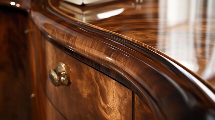 Close-up of Elegant Wooden Furniture with Intricate Grain and Polished Finish