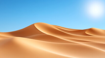 Expansive Golden Sand Dunes Under Clear Blue Sky and Bright Sun