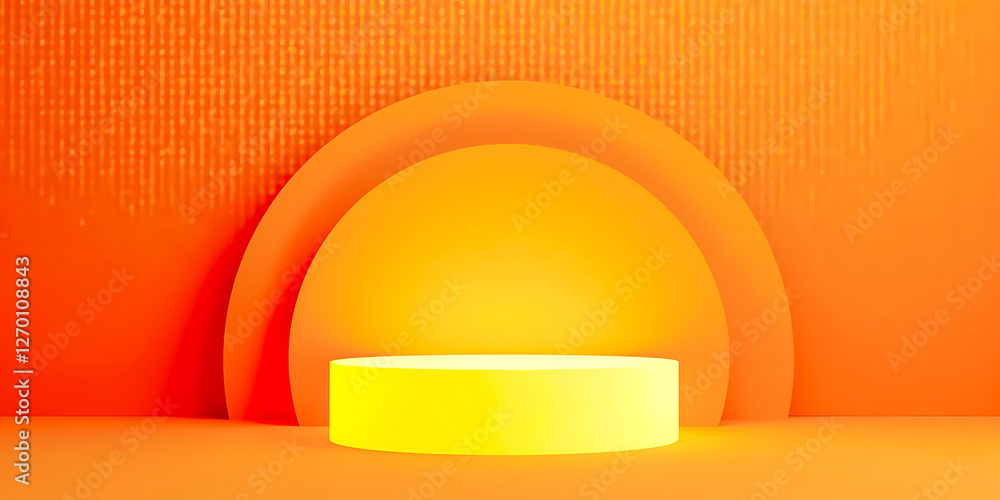 Poster bright and yellow product display with circular background