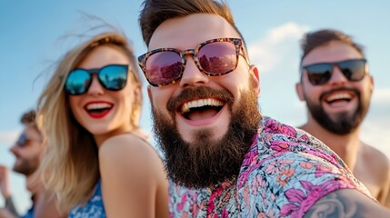 Happy Friends Enjoying Summer Day with Sunglasses and Smiles