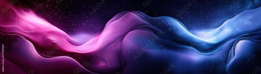 Poster dynamic wave patterns in cosmic colors abstract art digital design ethereal space vibrant viewpoint