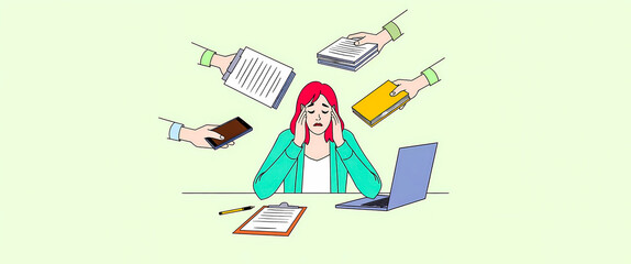 stressed woman overwhelmed by work tasks