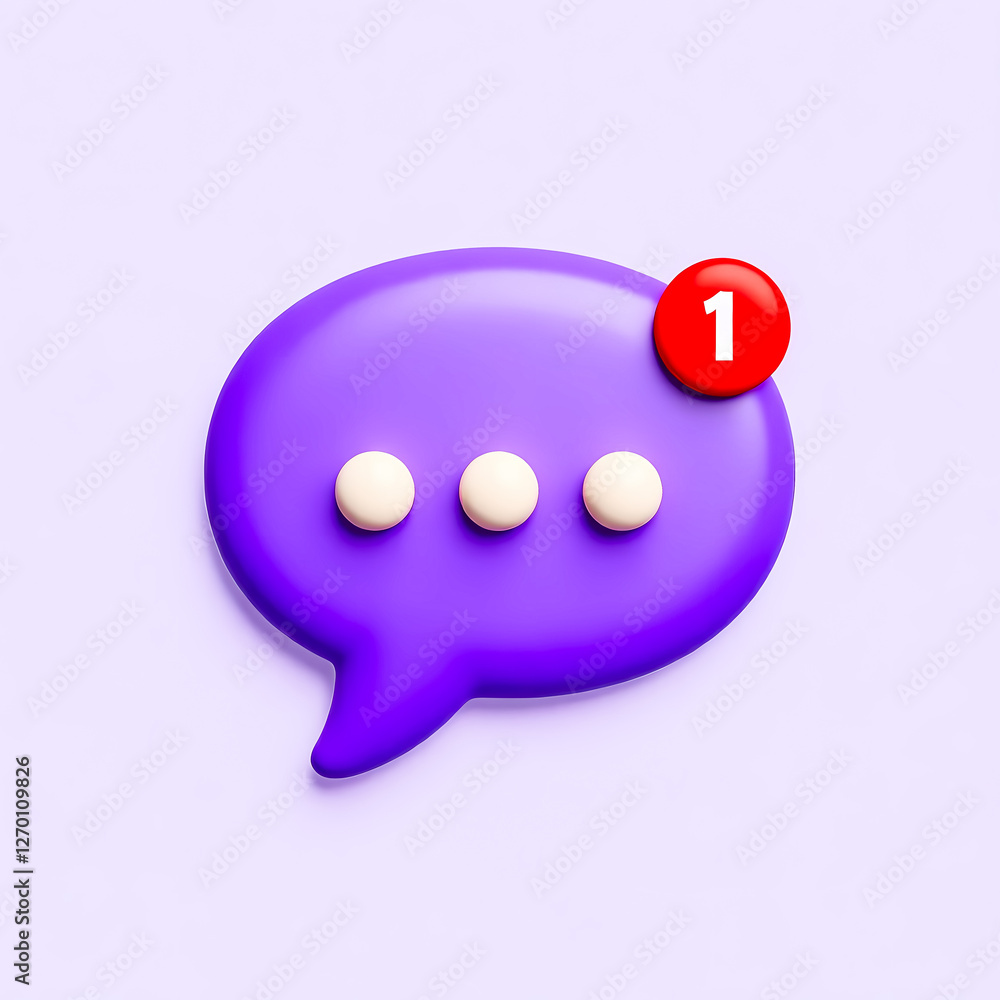 Poster purple 3d speech bubble with one new message notification