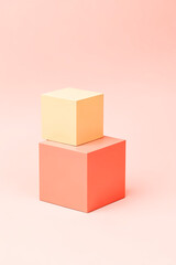 Obraz premium two pastel cubes on a pink background