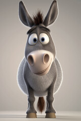 Smiling cgi donkey character standing on white background