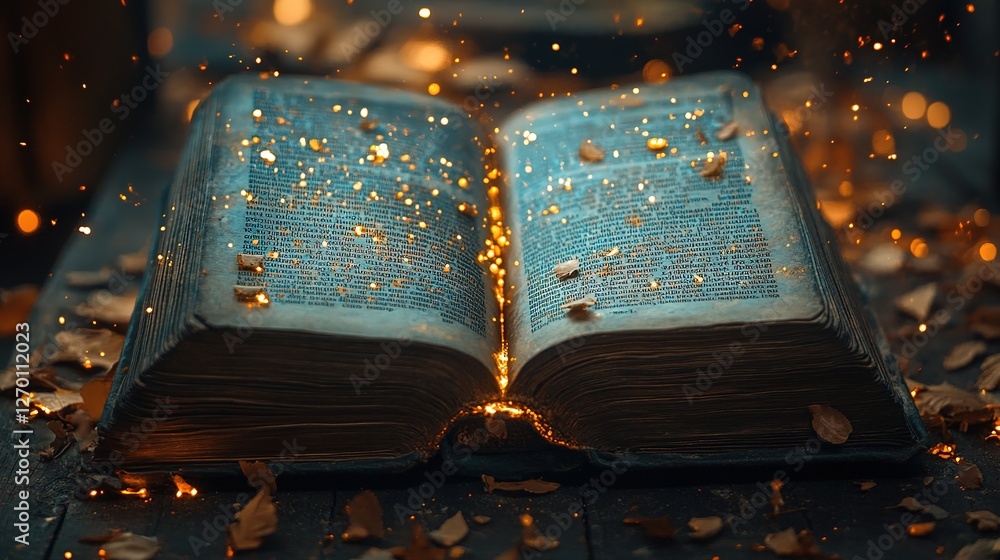 Poster enchanting book of knowledge mystical library photography magical setting close-up wisdom and discov