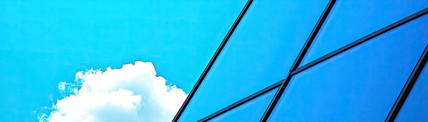 Obraz premium Blue sky, white cloud, modern building, glass facade