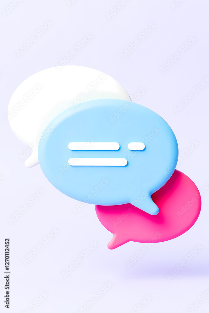 Poster three-dimensional pastel speech bubbles symbolizing communication and connection