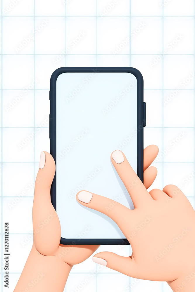 Poster close-up of hands using smartphone on tiled background