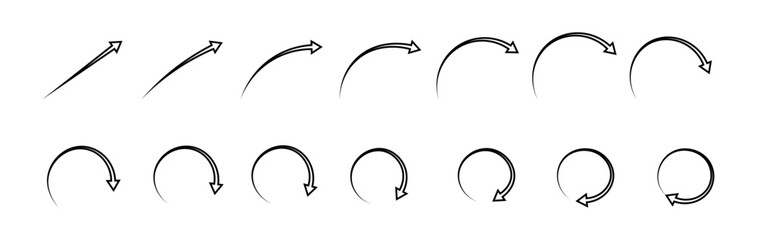 Black arrows set. Curved arrows. Arrow sign set.
