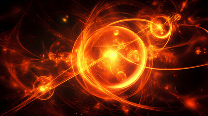 Obraz premium Abstract molecules on the background atomic science on dark background. Harmonic Energy Constructs. Illustration