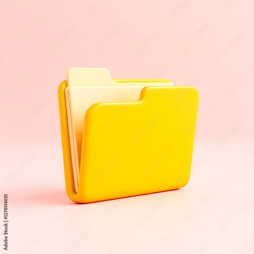 Poster 3d rendering of a yellow folder on pink background