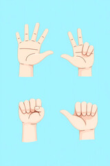 Obraz premium four cartoon hands showing various gestures