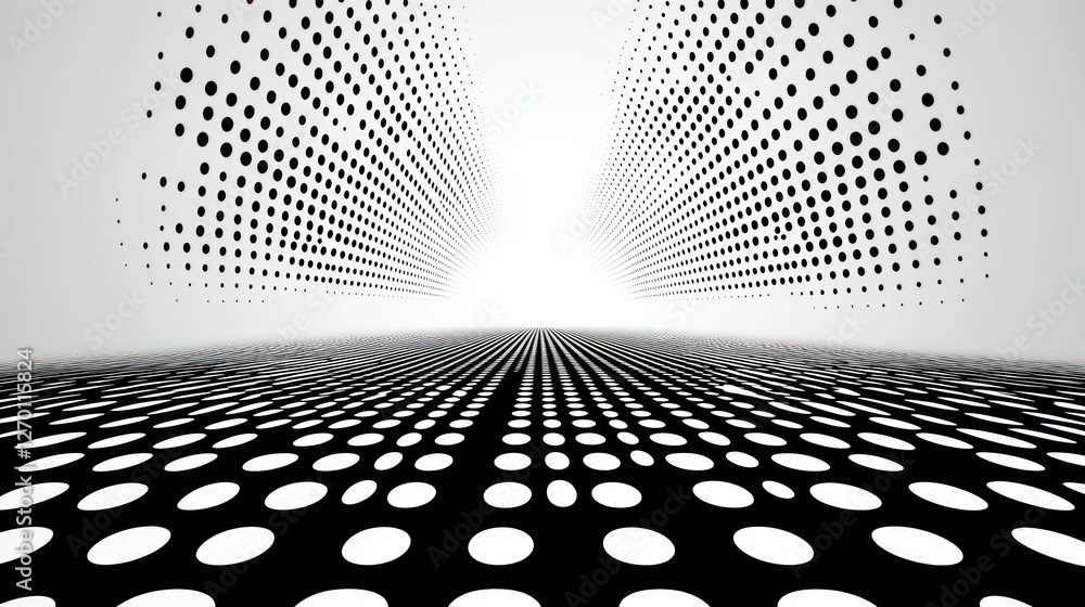 Poster abstract black and white halftone pattern creating a sense of depth