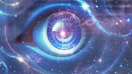 Seamless Looping 4K Video Animation Background of a Cosmic Eye with a Glowing Galaxy, Stars, and Nebula in a Futuristic Visionary Universe - Powered by Adobe
