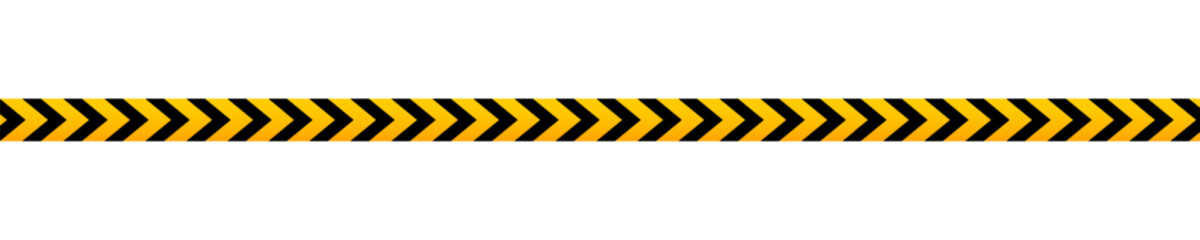 Caution barricade tape with black and yellow chevron print. Barrier in quarantine zone, construction work area or crime scene. Restricted, stop, warn or forbidden sign. Vector flat illustration.