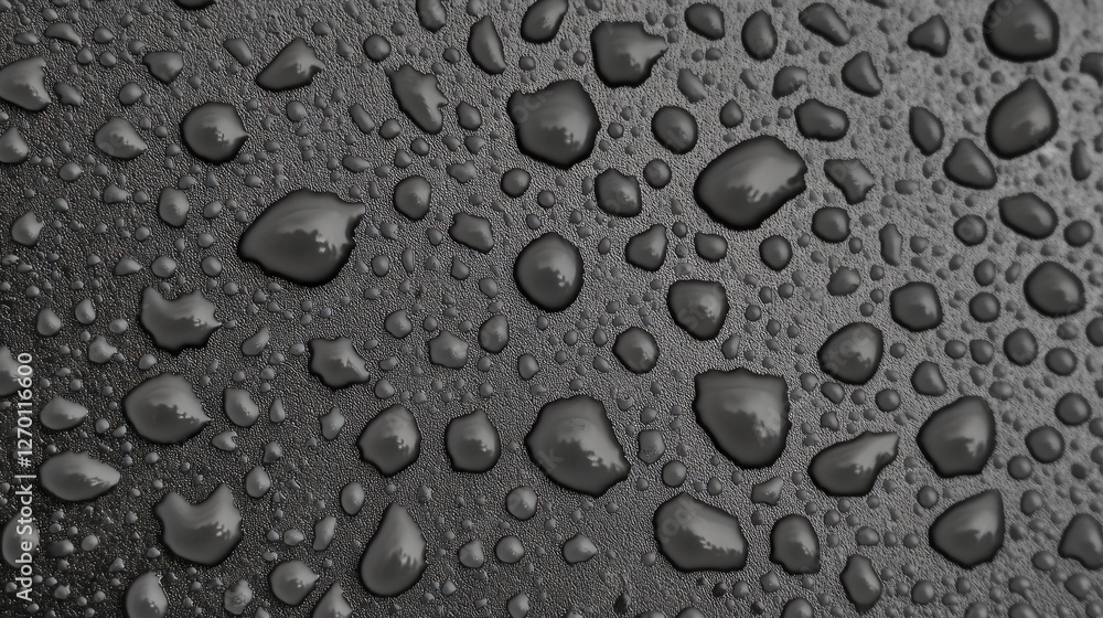 Poster Water droplets rest on a smooth surface, reflecting light in intricate patterns. Each droplet captures a tiny world, showcasing nature’s beauty in a delicate and artistic way
