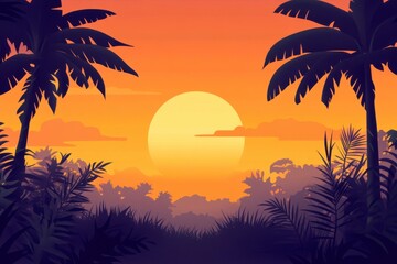 tropical sunset with palm trees