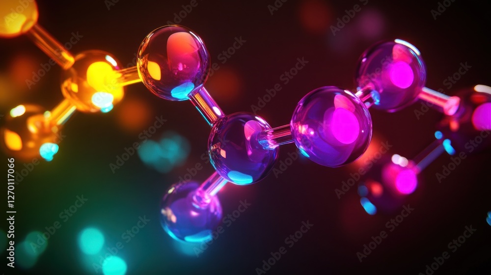 Poster abstract molecular structure with colorful light effects and dark backdrop